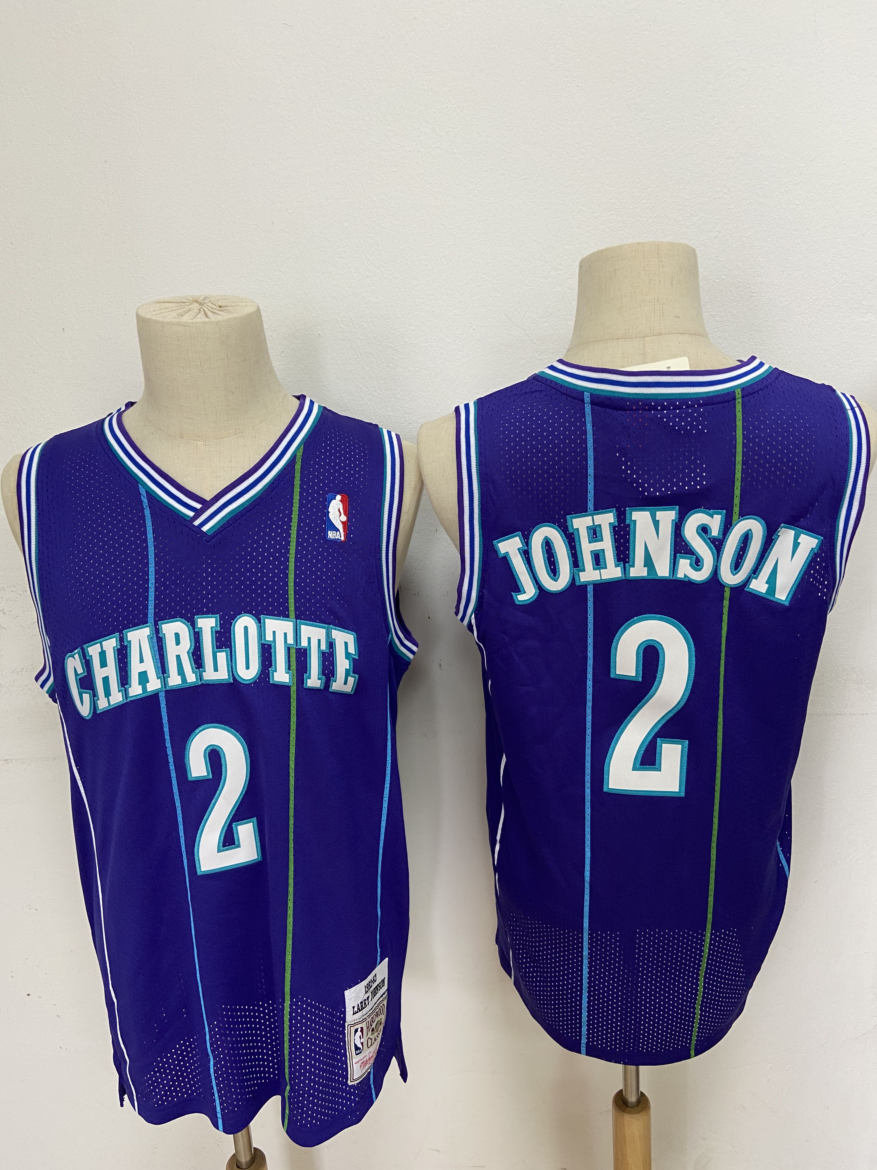 Men Charlotte Hornets #2 Johnson Purple Throwback NBA Jerseys